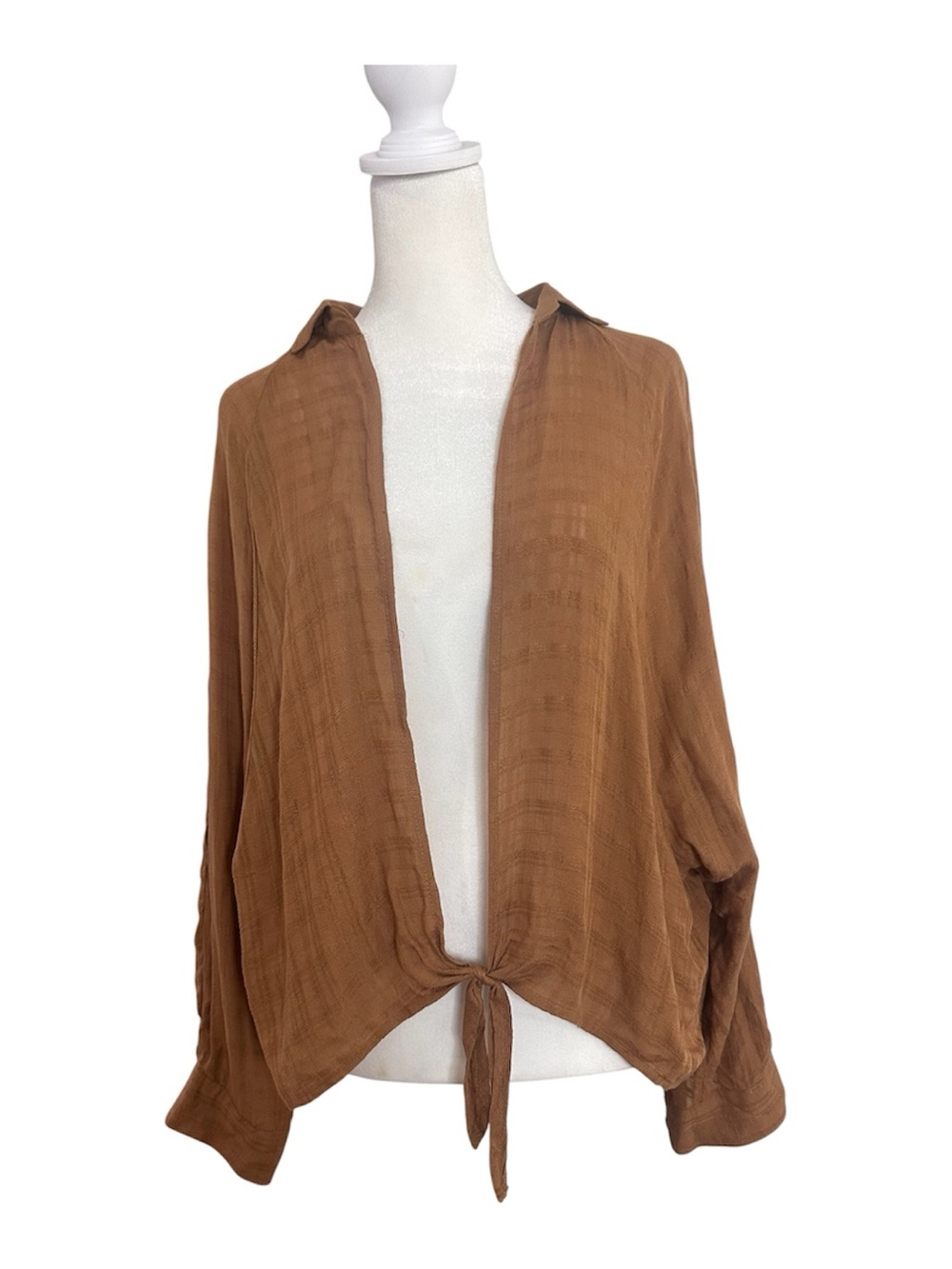 BDG Brown Tie-front Blouse Women’s Size Medium Lightweight Textured Rayon Top